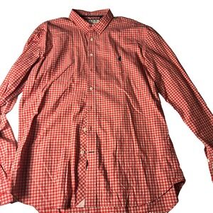 Thomas Pink Button Shirt Men L‎ Red Gingham Logo Embroidery Long Sleeve Collar